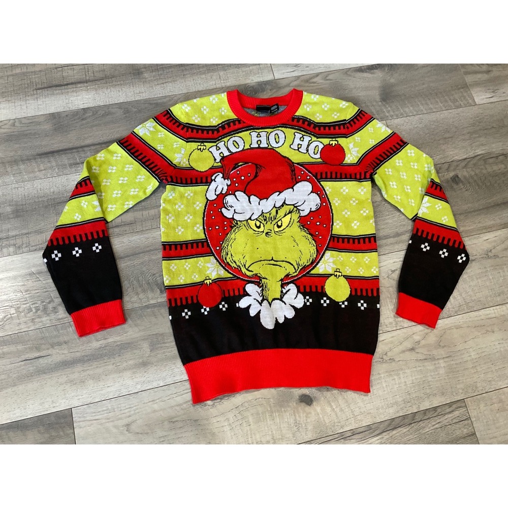 Dr.‎ Seuss The Grinch Christmas Sweater Green Red Black Holiday Pullover Small
